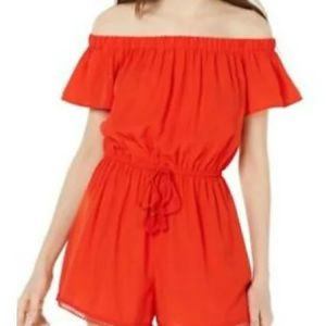 NWOT BeBop Red/Orange Off-Shoulder Romper Lace Trim Junior XS